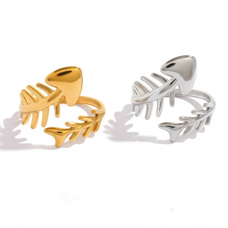 Picture of Wholesale Women's Gift Fish Bone Open Adjustable Rings, 304 Stainless Steel, Eco-friendly Ocean Jewelry Stylish Jewelry Supply, 18.3mm(US Size 8.25)