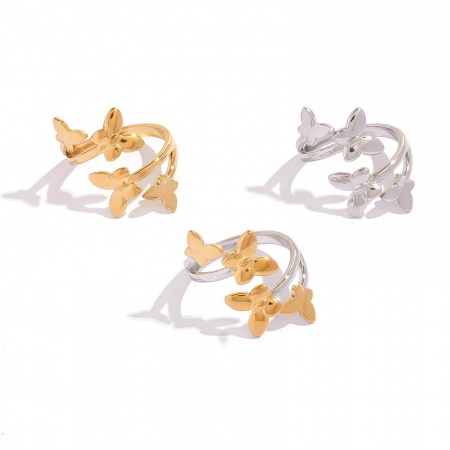 Immagine di Donne Regalo Farfalla Aperto Regolabile Anello All'Ingrosso, 304 Acciaio Inossidabile, Ecologico Insetto Elegante Fornitura di Gioielli, 18.5mm (taglia di US: 8.5), 1 Pz
