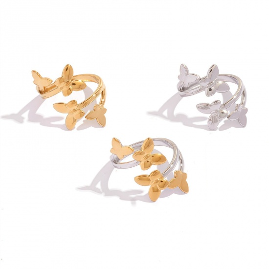 Picture of Wholesale Women's Gift Butterfly Animal Open Adjustable Rings, 304 Stainless Steel, Eco-friendly Insect Stylish Jewelry Supply, 18.5mm(US size 8.5)