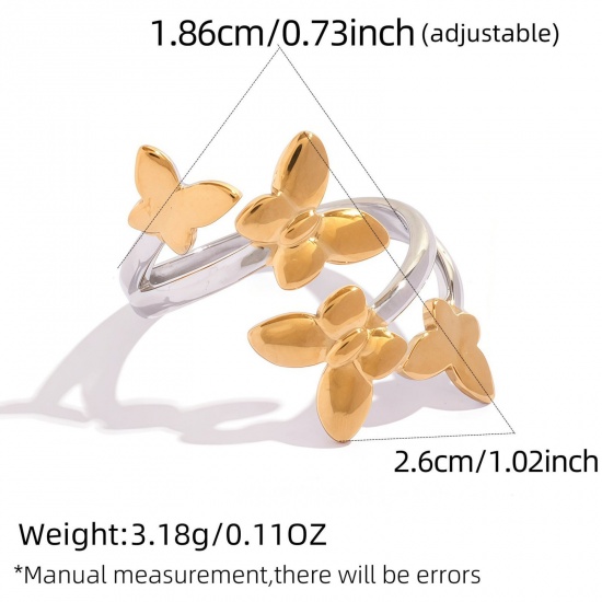 Picture of Wholesale Women's Gift Butterfly Animal Open Adjustable Rings, 304 Stainless Steel, Eco-friendly Insect Stylish Jewelry Supply, 18.5mm(US size 8.5)