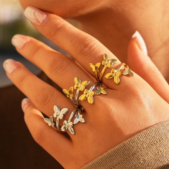 Picture of Wholesale Women's Gift Butterfly Animal Open Adjustable Rings, 304 Stainless Steel, Eco-friendly Insect Stylish Jewelry Supply, 18.5mm(US size 8.5)