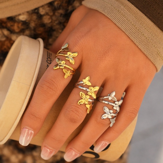 Picture of Wholesale Women's Gift Butterfly Animal Open Adjustable Rings, 304 Stainless Steel, Eco-friendly Insect Stylish Jewelry Supply, 18.5mm(US size 8.5)