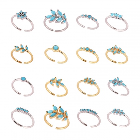 Picture of Wholesale Women's Gift Blue Cubic Zirconia Open Adjustable Rings, Brass, Ins Style Stylish Jewelry Supply