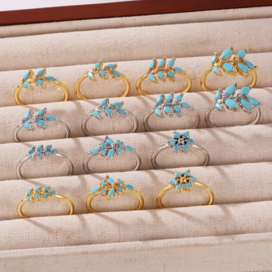 Picture of Wholesale Women's Gift Blue Cubic Zirconia Open Adjustable Rings, Brass, Ins Style Stylish Jewelry Supply