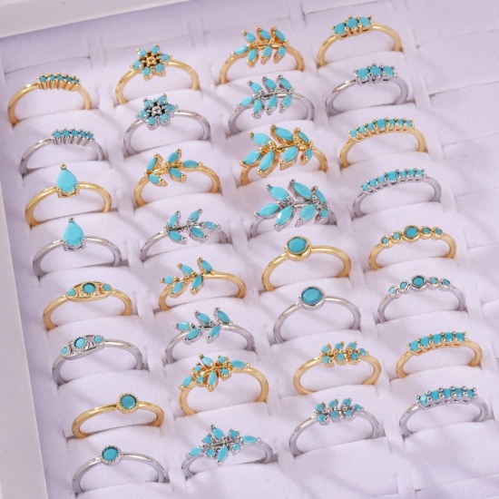 Picture of Wholesale Women's Gift Blue Cubic Zirconia Open Adjustable Rings, Brass, Ins Style Stylish Jewelry Supply