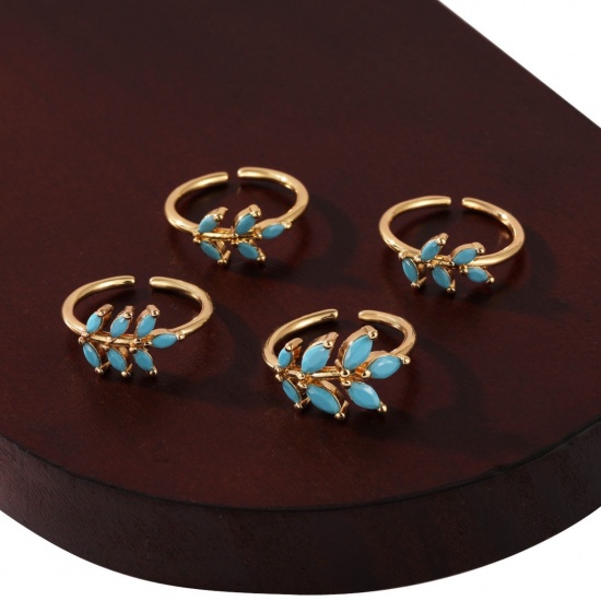 Picture of Wholesale Women's Gift Blue Cubic Zirconia Open Adjustable Rings, Brass, Ins Style Stylish Jewelry Supply