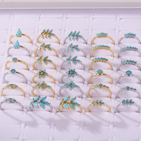 Picture of Wholesale Women's Gift Blue Cubic Zirconia Open Adjustable Rings, Brass, Ins Style Stylish Jewelry Supply