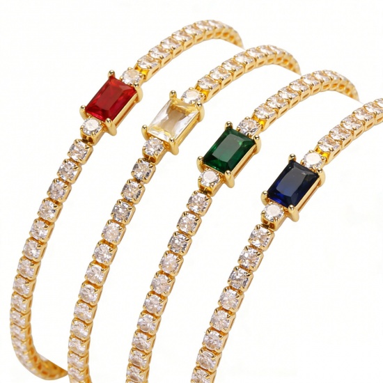 Imagen de Multicolor Circón Artificial Latón Pulsera de Tenis Al Por Mayor, Mujeres Elegante Minimalista Regalo Suministro de Joyería, 16cm + 5cm longitud, 1 Unidad