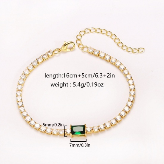 Imagen de Multicolor Circón Artificial Latón Pulsera de Tenis Al Por Mayor, Mujeres Elegante Minimalista Regalo Suministro de Joyería, 16cm + 5cm longitud, 1 Unidad