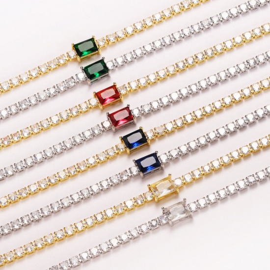 Imagen de Multicolor Circón Artificial Latón Pulsera de Tenis Al Por Mayor, Mujeres Elegante Minimalista Regalo Suministro de Joyería, 16cm + 5cm longitud, 1 Unidad