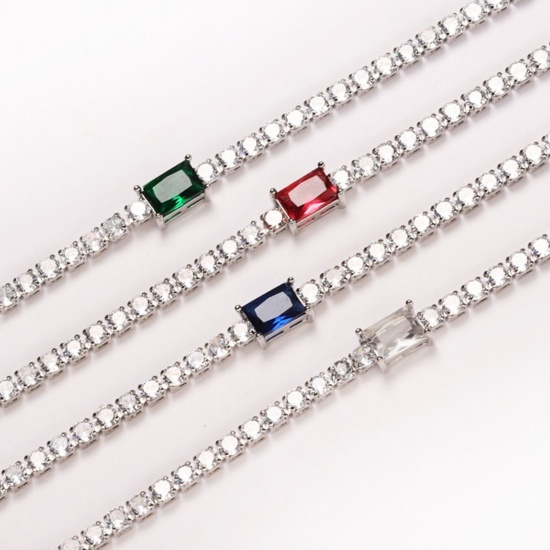 Imagen de Multicolor Circón Artificial Latón Pulsera de Tenis Al Por Mayor, Mujeres Elegante Minimalista Regalo Suministro de Joyería, 16cm + 5cm longitud, 1 Unidad
