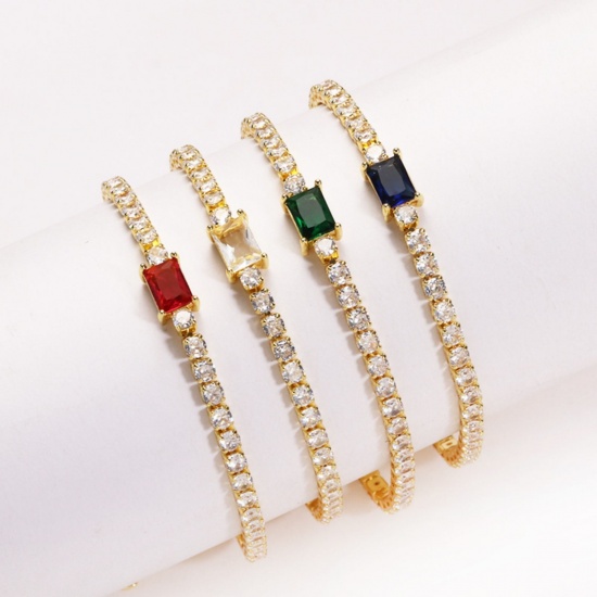 Imagen de Multicolor Circón Artificial Latón Pulsera de Tenis Al Por Mayor, Mujeres Elegante Minimalista Regalo Suministro de Joyería, 16cm + 5cm longitud, 1 Unidad