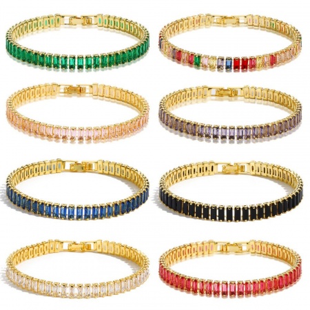 Picture of Wholesale Multicolour Cubic Zirconia Brass Tennis Bracelet, Women's Ins Style Minimalist Gift Jewelry Supply, 18cm(7.1") long