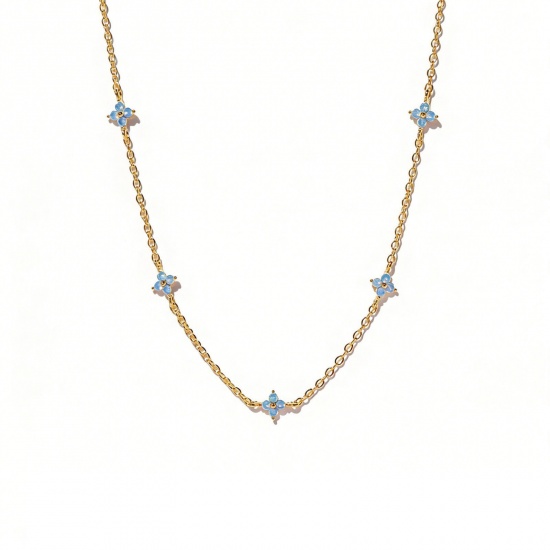 Picture of Wholesale Flower Multicolour Cubic Zirconia Necklace & Earrings, Brass, Women's Ins Style Stylish Gift Jewelry For Retailer