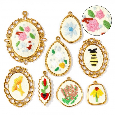 Immagine di 1 Pz PVD Ecologica Anti-Ossidante Ipoallergenico 304 Acciaio Inossidabile Ciondoli Pendenti All'Ingrosso 18K Vero Oro Placcato Multicolore Geometrica Fiore Fatto Ricamato