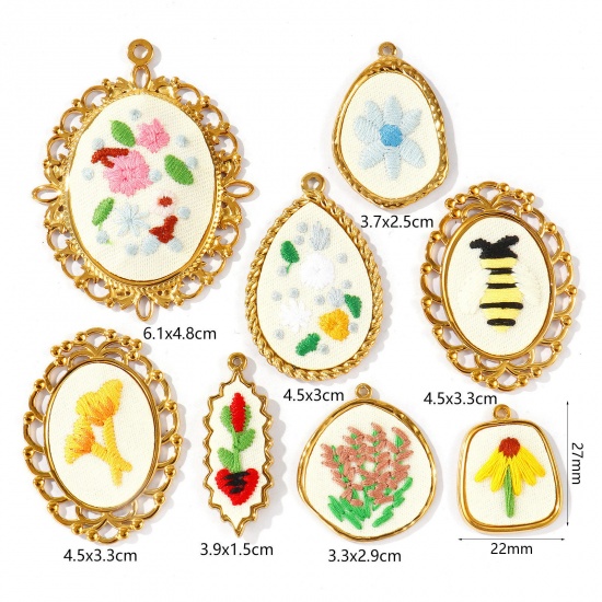 Immagine di 1 Pz PVD Ecologica Anti-Ossidante Ipoallergenico 304 Acciaio Inossidabile Ciondoli Pendenti All'Ingrosso 18K Vero Oro Placcato Multicolore Geometrica Fiore Fatto Ricamato