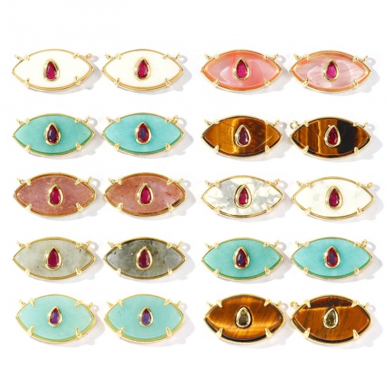 Imagen de 1 Unidad Respetuoso del Medio Ambiente Gema & Latón Conectores Dijes Colgantes Al Por Mayor 18K Oro Real Chapado Oliva Fucsia Circón Artificial 22mm x 12mm