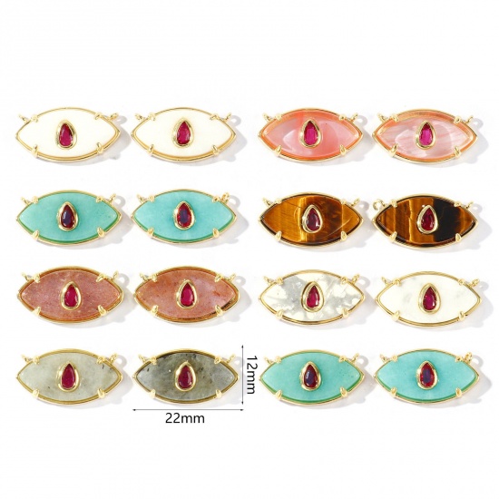Imagen de 1 Unidad Respetuoso del Medio Ambiente Gema & Latón Conectores Dijes Colgantes Al Por Mayor 18K Oro Real Chapado Oliva Fucsia Circón Artificial 22mm x 12mm