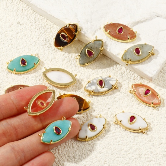 Imagen de 1 Unidad Respetuoso del Medio Ambiente Gema & Latón Conectores Dijes Colgantes Al Por Mayor 18K Oro Real Chapado Oliva Fucsia Circón Artificial 22mm x 12mm