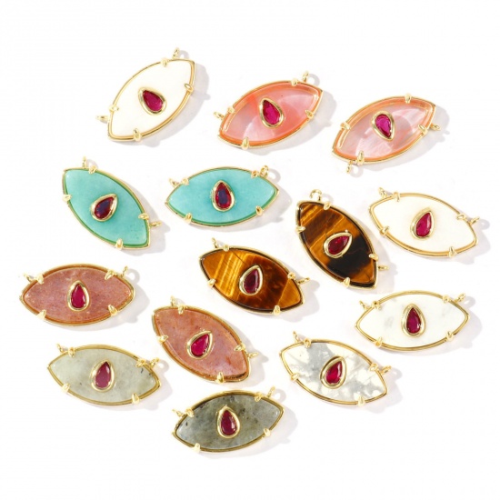 Imagen de 1 Unidad Respetuoso del Medio Ambiente Gema & Latón Conectores Dijes Colgantes Al Por Mayor 18K Oro Real Chapado Oliva Fucsia Circón Artificial 22mm x 12mm