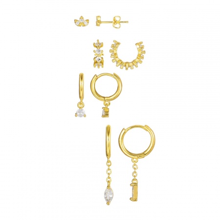 Immagine di Semplice Stile Ins Orecchini Set All'Ingrosso, Trasparente Circonio Cubico Multicolore Ottone, Donne Regalo Fornitura di Gioielli, 3cm, 1 Serie