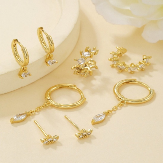 Picture of Wholesale Simple Ins Style Ear Post Stud Earrings Set, Clear Cubic Zirconia Multicolor Brass, Women's Gift Jewelry Supply, 3cm