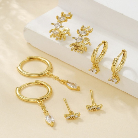 Picture of Wholesale Simple Ins Style Ear Post Stud Earrings Set, Clear Cubic Zirconia Multicolor Brass, Women's Gift Jewelry Supply, 3cm