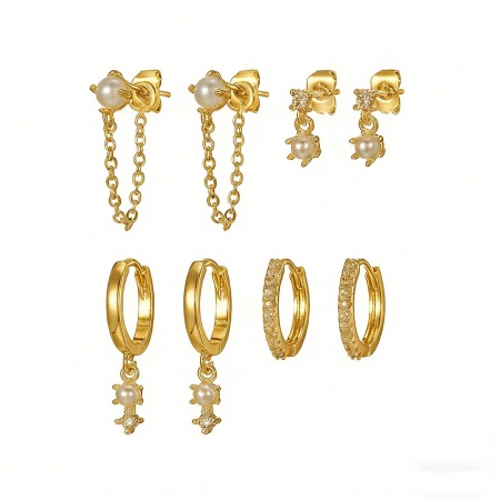 Immagine di Semplice Stile Ins Orecchini Set All'Ingrosso, Trasparente Circonio Cubico Multicolore Ottone, Donne Regalo Fornitura di Gioielli, 3cm, 1 Serie