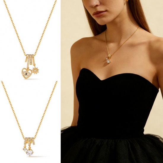 Imagen de Collar con Colgante Al Por Mayor, Chapado en Oro de 18K Latón Mujeres Elegante Exquisito Regalo Joyería Para Minorista, 1 Unidad