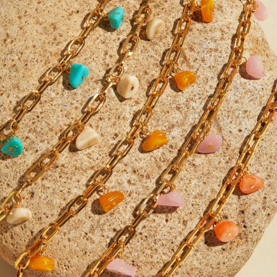 Immagine di Multicolore Pietra Naturale Collana All'Ingrosso, Placcato Oro 18K Ottone Donne Elegante Boemia Regalo Gioielli Per Rivenditore, 43.3cm + 5.3cm Lunghezza, 1 Pz