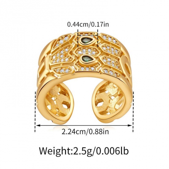 Picture of Wholesale Women's Gift Clear Cubic Zirconia Open Adjustable Rings, 18K Gold Plated Brass, Stylish Retro Jewelry Supply, 17.3mm(US Size 7)