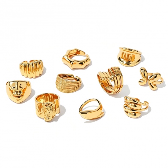 Picture of Wholesale Women's Gift Open Adjustable Rings, 18K Gold Plated Brass, Stylish Retro Jewelry Supply, 17.3mm(US Size 7)