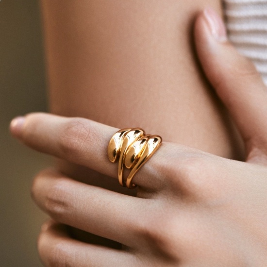 Picture of Wholesale Women's Gift Open Adjustable Rings, 18K Gold Plated Brass, Stylish Retro Jewelry Supply, 17.3mm(US Size 7)