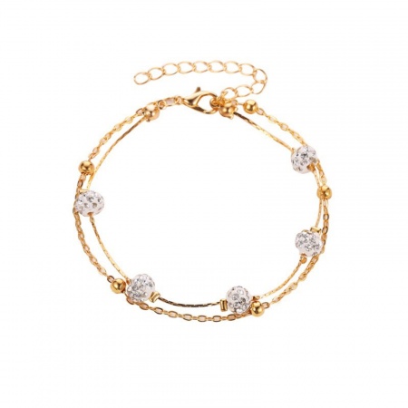 Picture of Wholesale Clear Rhinestone Brass Multilayer Layered Anklet, Multicolor Women's Pave Beads Style Stylish Gift Jewelry Supply, 25cm(9.8") + 5cm(2.4") long
