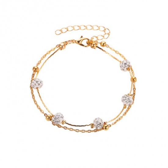 Bild von Großhandel Transparent Strassstein Messing Mehrschichtige Fußkette, Bunt Frauen Pave Perlen Stil Stilvoll Geschenk Schmuckbedarf, 20cm + 5cm lang, 1 Strang