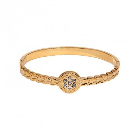 Picture of Wholesale Ear Of Wheat Clear Rhinestone 304 Stainless Steel Open Cuff Bangles Bracelets, Multicolor Eco-friendly, Women's Exquisite Stylish Gift Jewelry Supply, 6.2cm Dia.