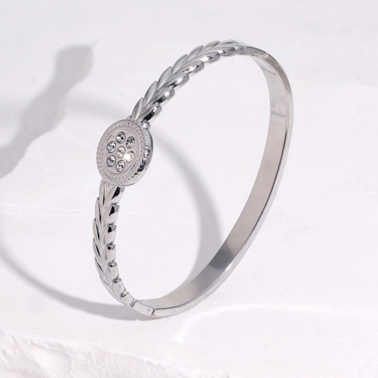 Picture of Wholesale Ear Of Wheat Clear Rhinestone 304 Stainless Steel Open Cuff Bangles Bracelets, Multicolor Eco-friendly, Women's Exquisite Stylish Gift Jewelry Supply, 6.2cm Dia.