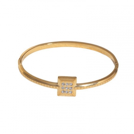 Picture of Wholesale Square Clear Rhinestone 304 Stainless Steel Open Cuff Bangles Bracelets, Multicolor Eco-friendly, Women's Exquisite Stylish Gift Jewelry Supply, 6.25cm Dia.