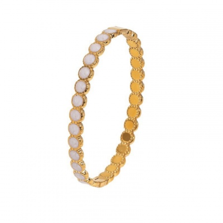 Picture of Wholesale Dot Enamel 304 Stainless Steel Open Cuff Bangles Bracelets, 18K Gold Plated Eco-friendly PVD, Women's Exquisite Stylish Gift Jewelry Supply, 6cm Dia.