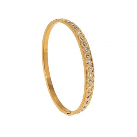 Picture of Wholesale Clear Rhinestone 304 Stainless Steel Open Cuff Bangles Bracelets, Multicolor Eco-friendly, Women's Exquisite Stylish Gift Jewelry Supply, 6.2cm Dia.