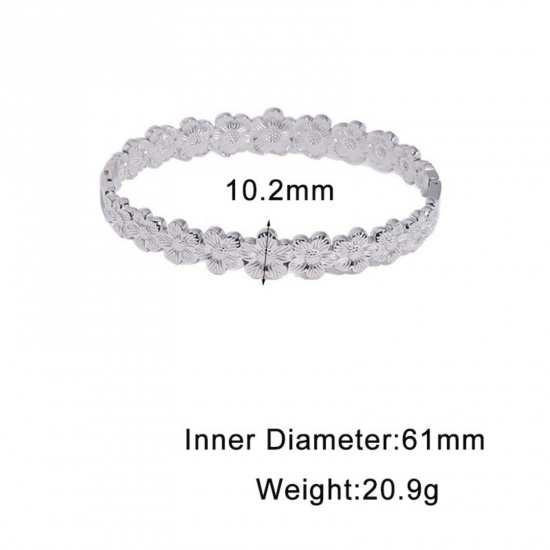 Picture of Wholesale Flower 304 Stainless Steel Open Cuff Bangles Bracelets, Multicolor Eco-friendly, Women's Pastoral Style Stylish Gift Jewelry Supply, 6.1cm Dia.