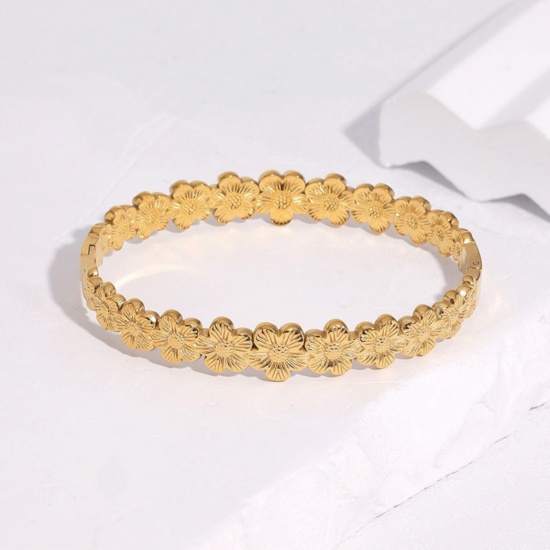 Picture of Wholesale Flower 304 Stainless Steel Open Cuff Bangles Bracelets, Multicolor Eco-friendly, Women's Pastoral Style Stylish Gift Jewelry Supply, 6.1cm Dia.