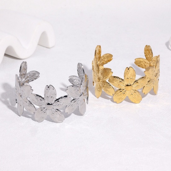 Picture of Wholesale Flower 304 Stainless Steel Open Cuff Bangles Bracelets, Multicolor Eco-friendly, Women's Exquisite Stylish Gift Jewelry Supply, 6cm Dia.