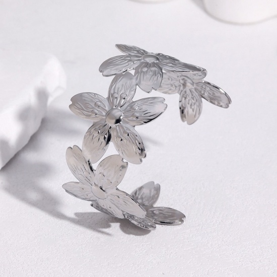 Picture of Wholesale Flower 304 Stainless Steel Open Cuff Bangles Bracelets, Multicolor Eco-friendly, Women's Exquisite Stylish Gift Jewelry Supply, 6cm Dia.