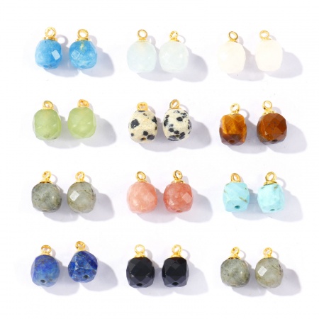 Imagen de 5 Unidades Gema & Latón Colgantes Al Por Mayor Chapado en Oro de 18K Multicolor Cubo Sección 11mm x 7mm