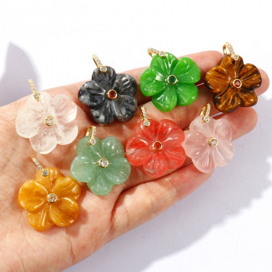 Imagen de 1 Unidad Gema & Latón Colgantes Al Por Mayor Chapado en Oro de 18K Multicolor Flor 29mm x 25mm