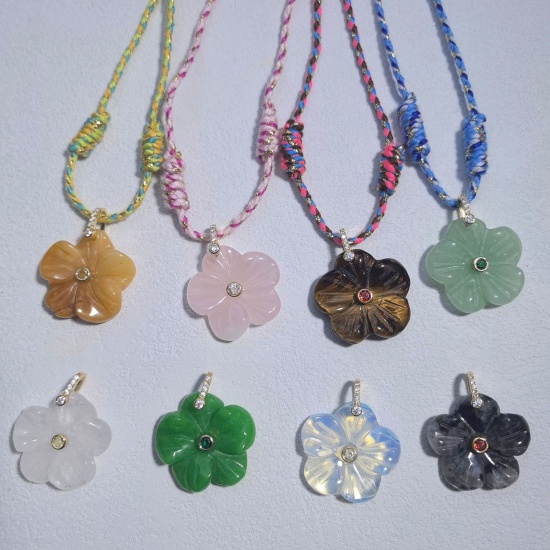 Imagen de 1 Unidad Gema & Latón Colgantes Al Por Mayor Chapado en Oro de 18K Multicolor Flor 29mm x 25mm