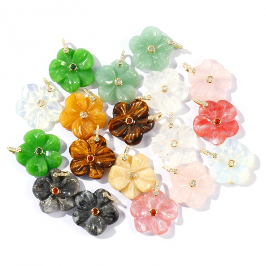 Imagen de 1 Unidad Gema & Latón Colgantes Al Por Mayor Chapado en Oro de 18K Multicolor Flor 29mm x 25mm