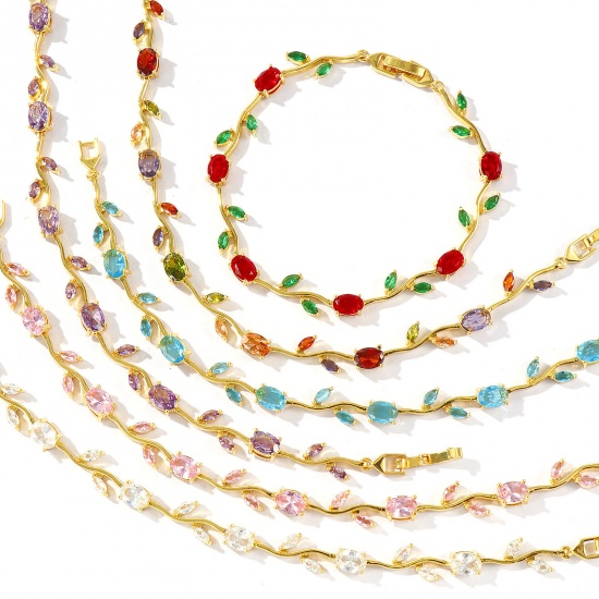 Picture of Wholesale Tulip Flower Brass Bracelets, 18K Real Gold Plated Eco-friendly, Women's Stylish Dainty Gift Jewelry Supply, 20cm(7.9") long