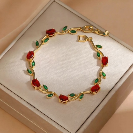 Picture of Wholesale Tulip Flower Brass Bracelets, 18K Real Gold Plated Eco-friendly, Women's Stylish Dainty Gift Jewelry Supply, 20cm(7.9") long